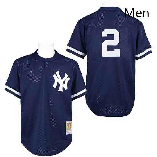 Mens Mitchell and Ness Practice New York Yankees 2 Derek Jeter Replica Navy Blue Throwback MLB Jersey